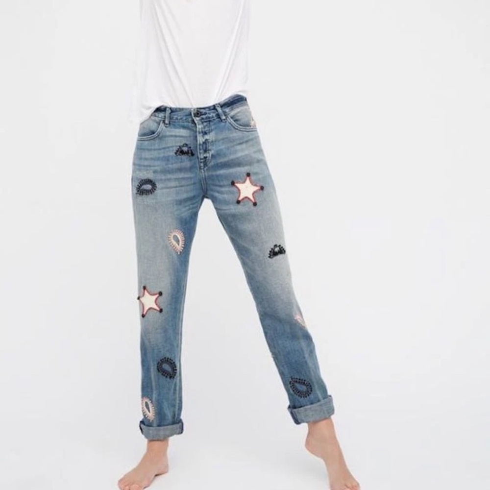 SCOTCH & SODA L'ADORABLE BOYFRIEND JEANS | FREE PEOPLE DENIM | LEATHER PATCHES